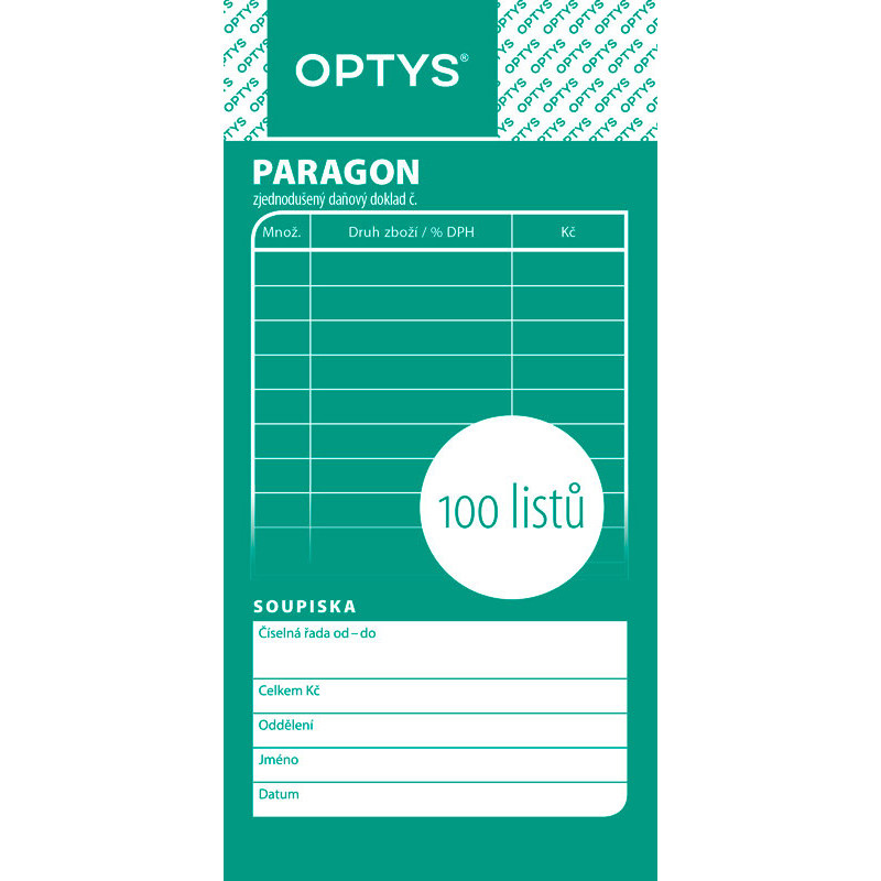 Optys 1070 paragon blok 75 mm x 150 mm nečíslovaný 100 listů