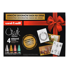 Sada křídových popisovačů UNI Chalk Marker - Vánoční sada 4 ks + 2 šablony