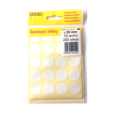Samolepicí etikety v sáčku - kulaté prům.20mm / 200 etiket
