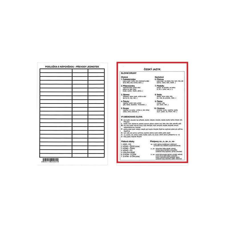 Podložka s nápovědou český jazyk A5 lamino