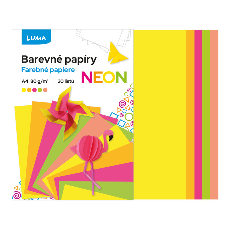 Barevné papíry A4 - nelepicí 20 listů / neonový mix