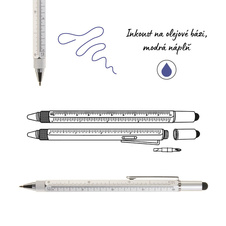 Kuličkové pero multifunkční 5v1 - stříbrná