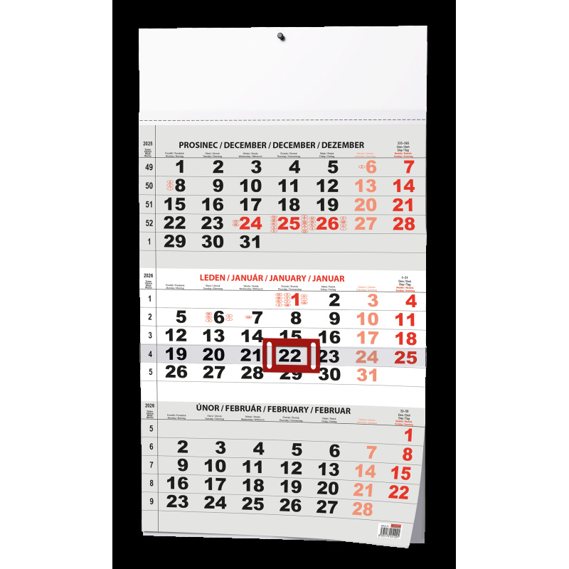 Kalendář nástěnný pracovní - tříměsíční šedý / BNC0