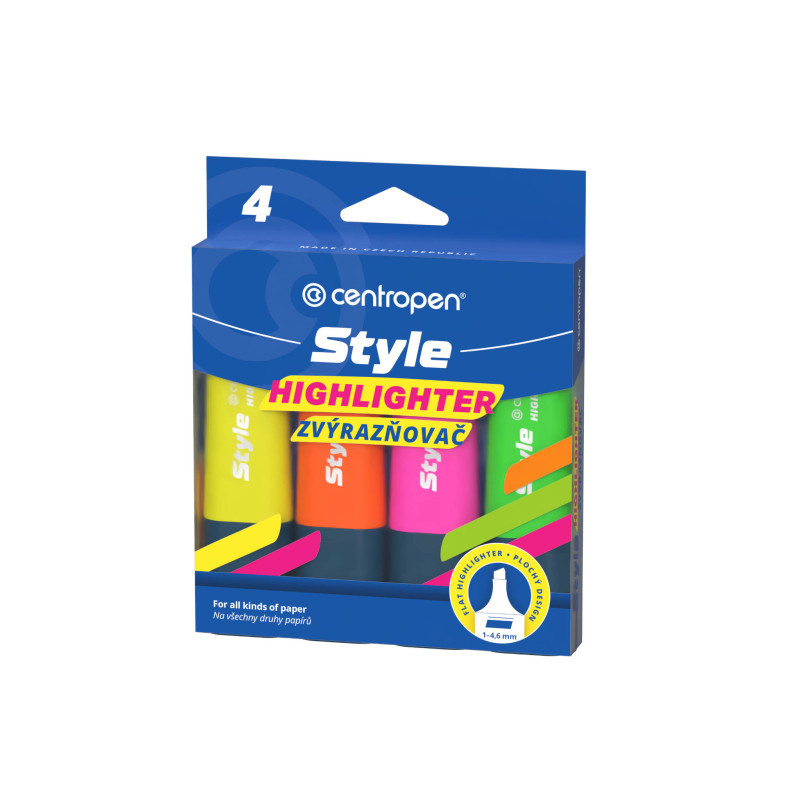 Zvýrazňovač Centropen 6252 Style Fluo - sada 4 ks