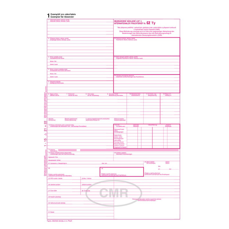 MSK 960 mezinárodní nákladní list 5 listů NCR A4