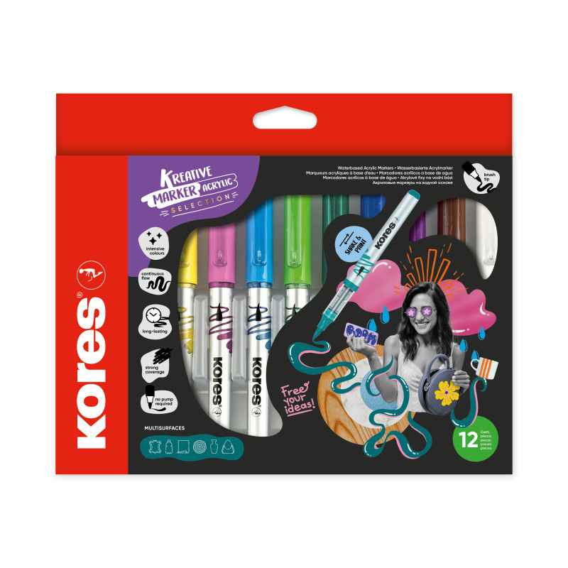 Popisovač akrylový Kores Kreative Marker selection - 12 barev