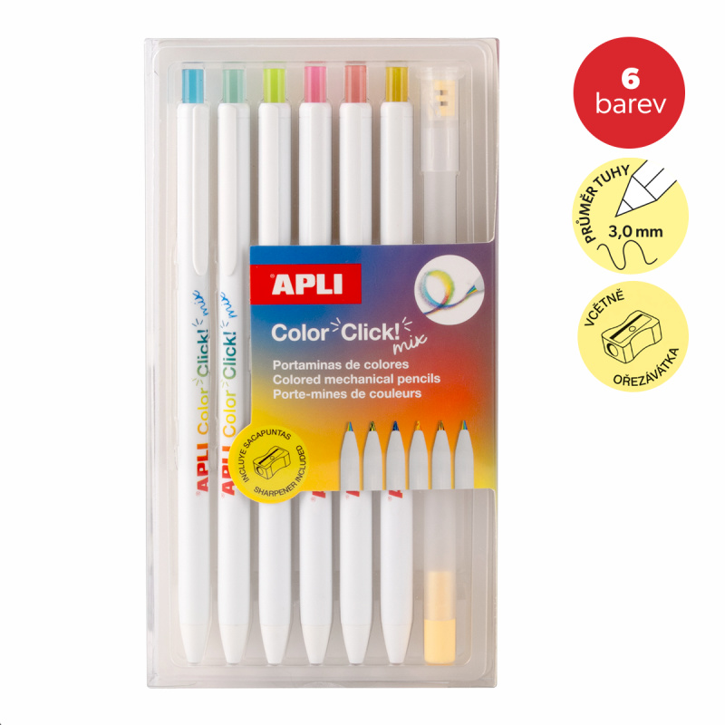 Pastelky APLI Color Click Rainbow - 6 barev + ořezávátko