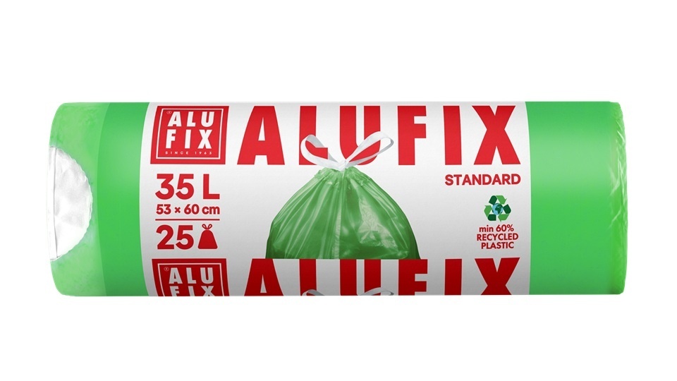 Pytle do koše Alufix Standard stahovací - 50x60cm / 35l / 14my / 25ks / zelená