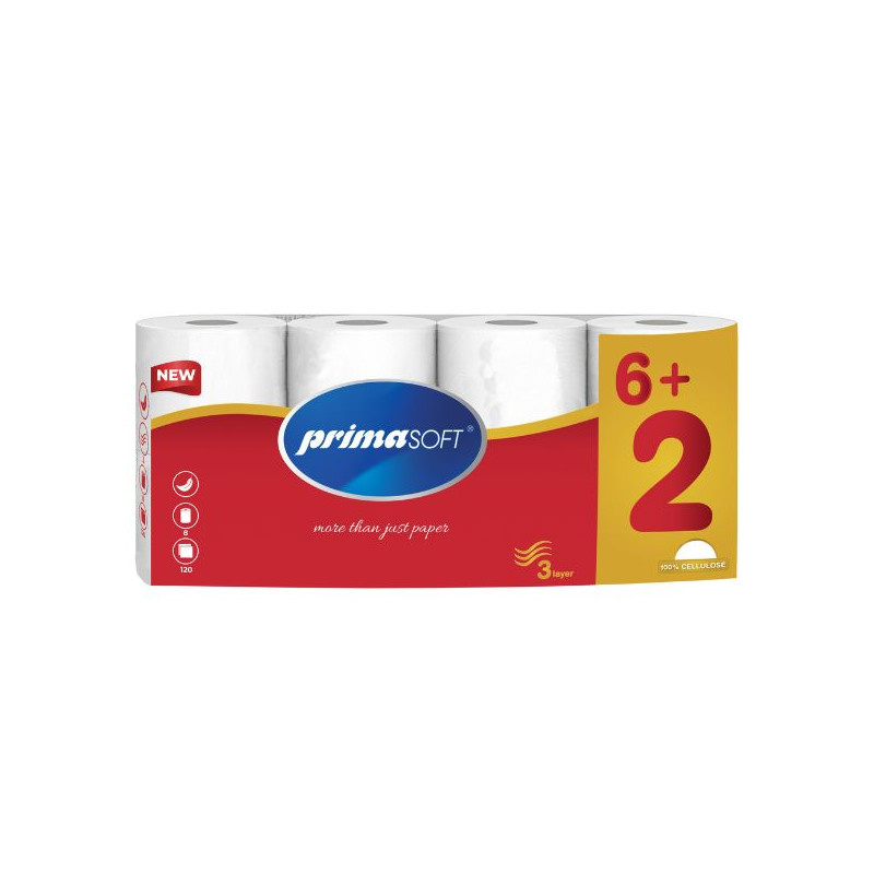 Papír toaletní PrimaSoft - 3- vrstvý / 6+2 rolí
