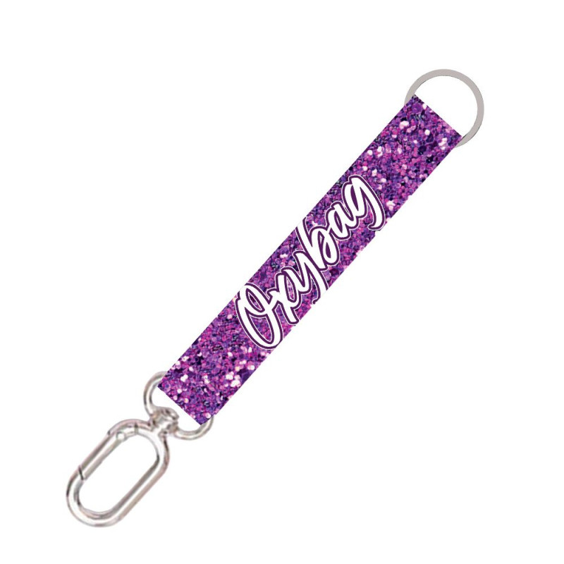 Klíčenka krátká s karabinkou - Purple glitter