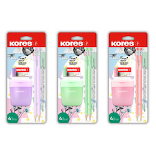 Sada Kores Pastel SET – ořezávátko, tužky, pryž / mix barev