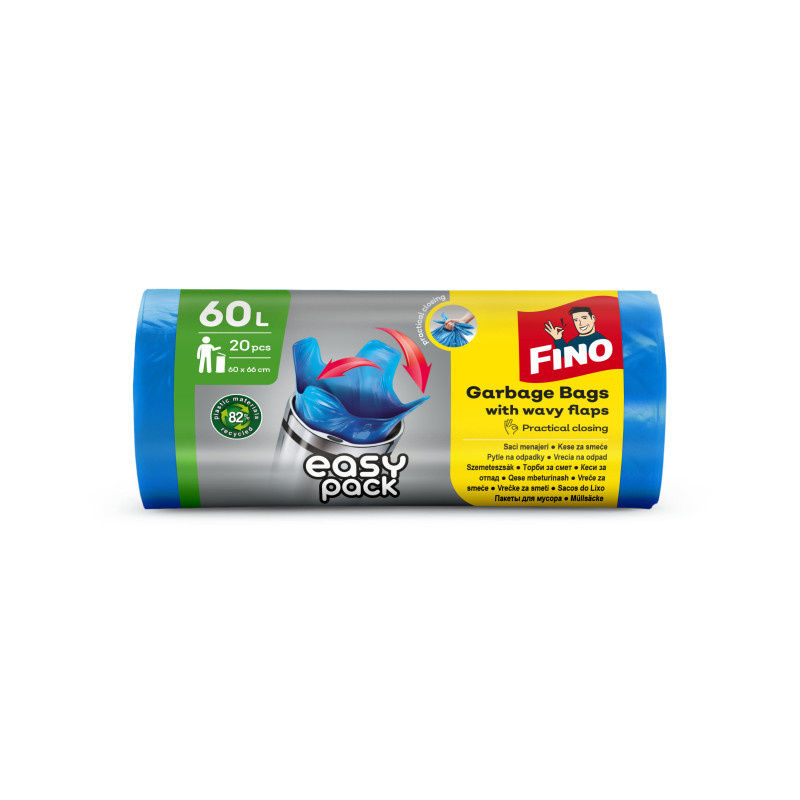 Pytle do koše FINO Easy Pack vázací - 60x66 cm / 60 l / 18 my / 20 ks / modrá