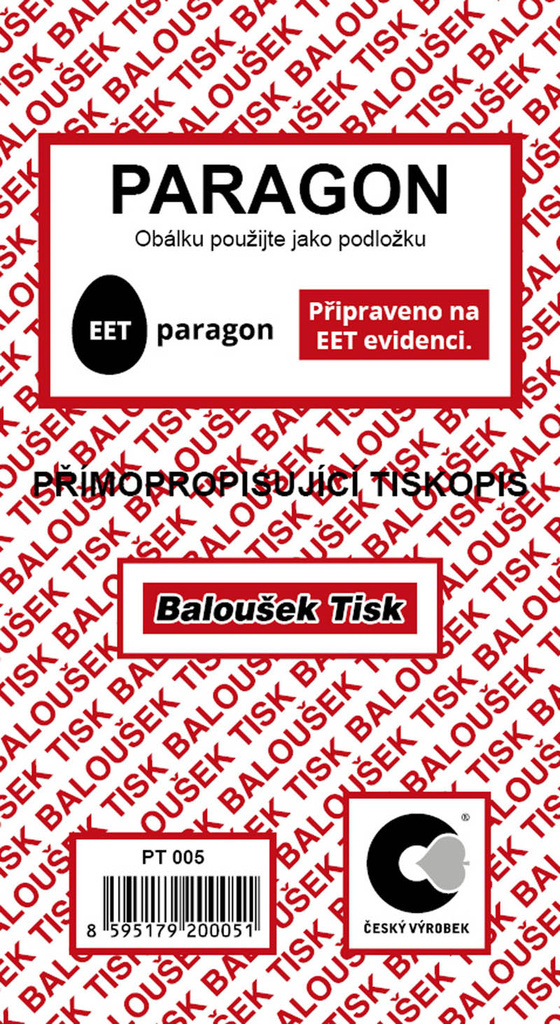 Paragon blok Baloušek 80 x 150 mm / nečíslovaný / 50 listů / NCR / PT005