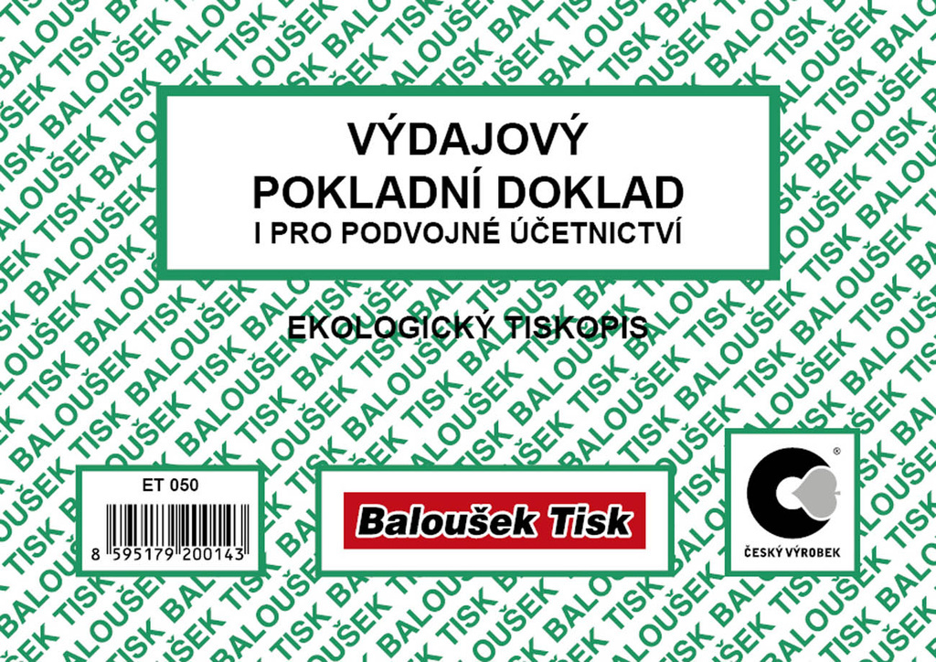 Výdajový pokladní doklad i pro podvojné účetnictví Baloušek A6 / nečíslovaný / 50 listů / ET050
