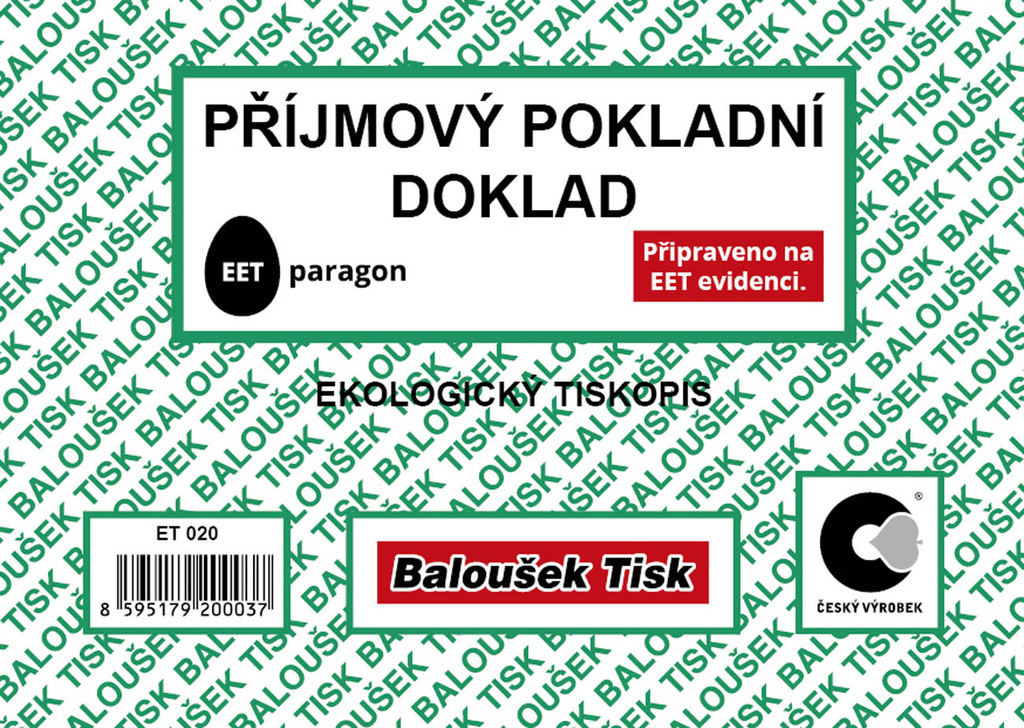 Baloušek příjmový pokladní doklad - A6 / nečíslovaný / 50 listů / ET020