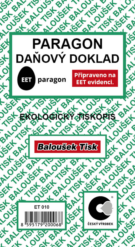 Paragon daňový doklad blok Baloušek 80 x 150 mm / nečíslovaný / 50 listů / ET010