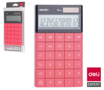 DELI E1589 stolní kalkulačka displej 12 míst červená