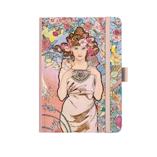 Blok Alfons Mucha premium - A5 / linka / růžová