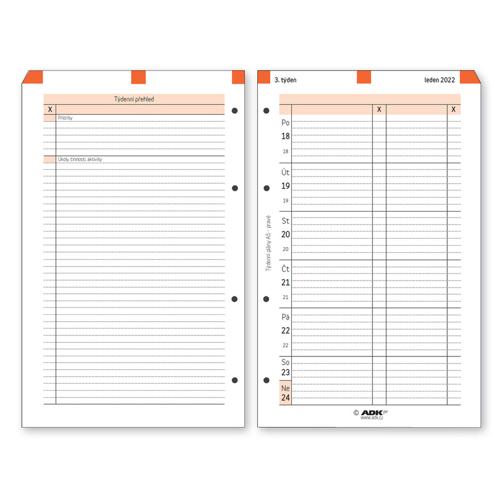 Vložky do diářů ADK A5 - týdenní plánovací pravý / 2023